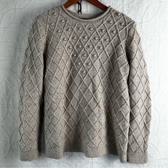 Lands End Cotton Blend Rollneck Sweater Women M Beige Donegal Knit Oatmeal Tweed - Picture 16 of 16